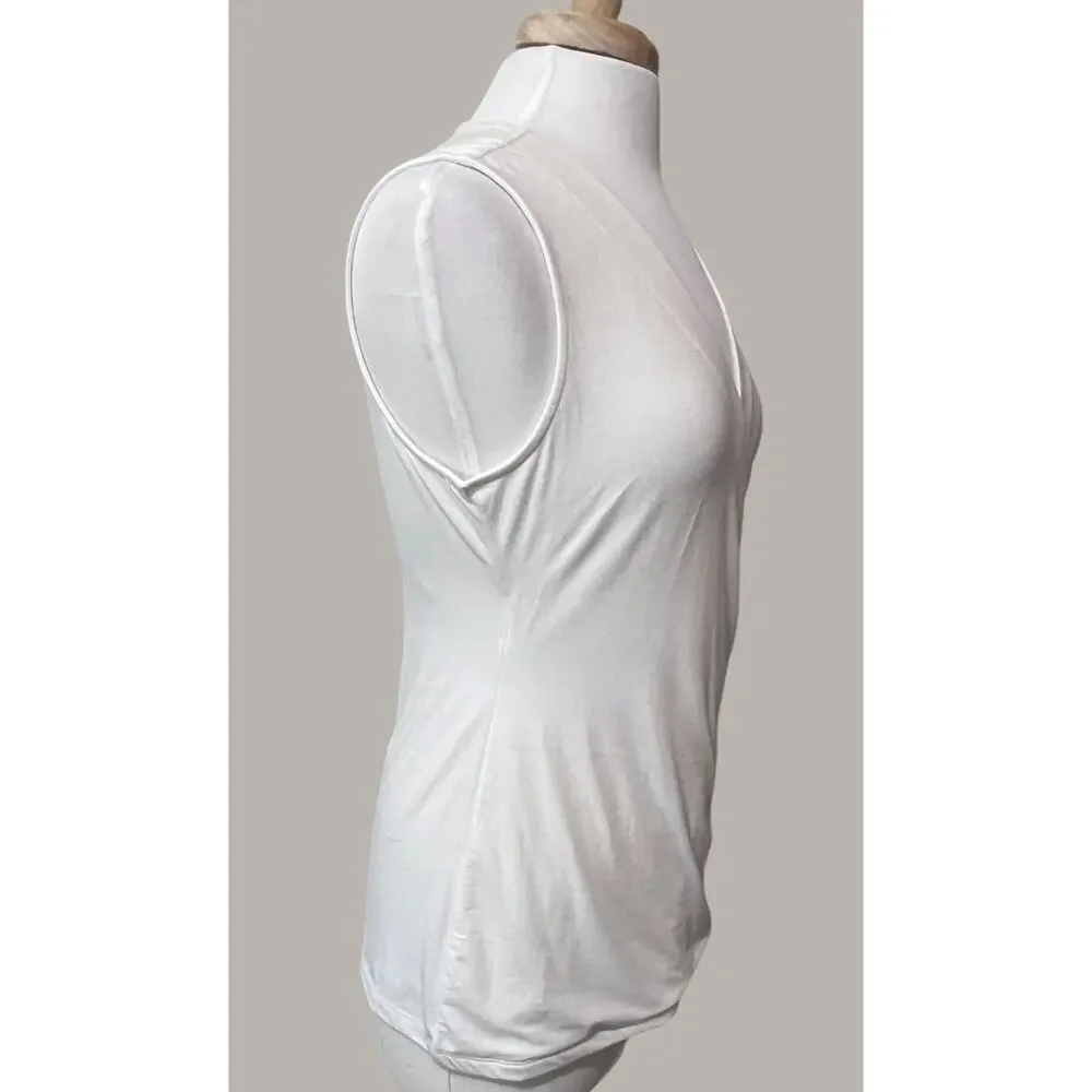 Soft Surroundings White V Neck Faux Wrap Top Sleeveless Sz M Career Casual